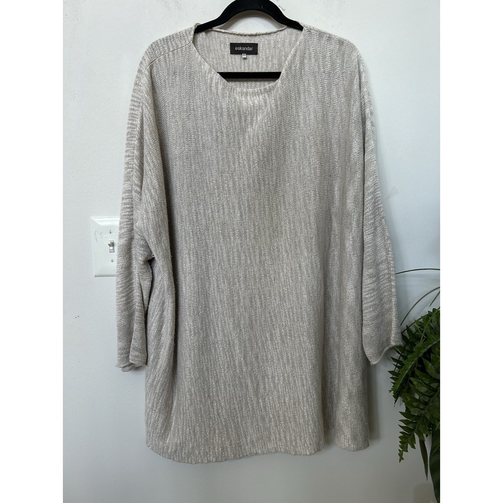 Eskandar Gray Linen Knit Tunic Sweater Top One Size Lagenlook Coastal Granny OS
